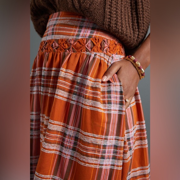 ✨ NWOT Anthropologie Plaid A-Line Midi Skirt Sz L - Picture 3 of 6
